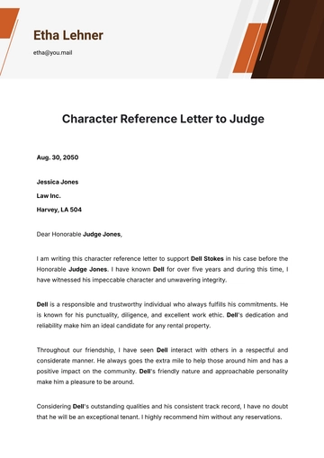 Free Character Reference Letter to Judge Template to Edit Online