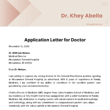 Free Application Letter for Doctor  Template to Edit Online