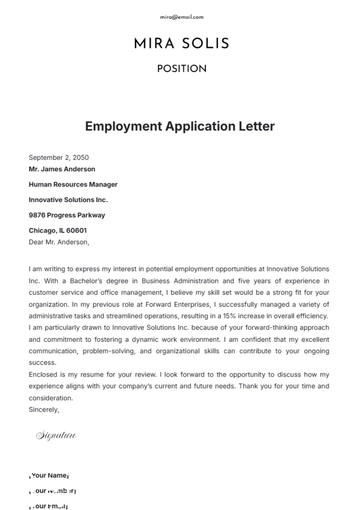 Free Employment Application Letter Template to Edit Online