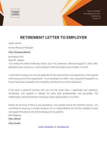 Free Retirement Letter to Employer Template to Edit Online