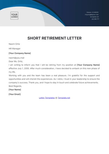 Free Short Retirement Letter Template to Edit Online