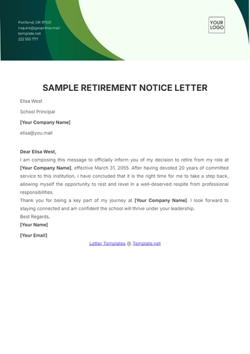 Free Sample Retirement Notice Letter Template to Edit Online