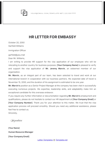Free HR Letter for Embassy Template to Edit Online