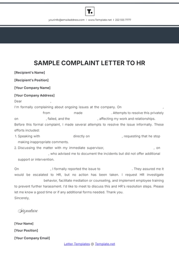Free Sample Complaint Letter to HR Template to Edit Online