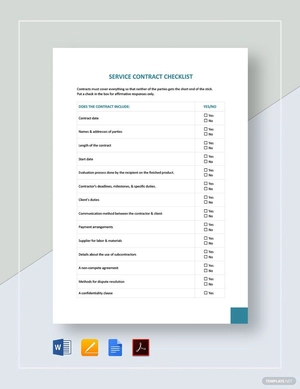 Service Contract Checklist Template Service Contract Checklist Template