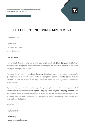 Free HR Letter Confirming Employment Template to Edit Online