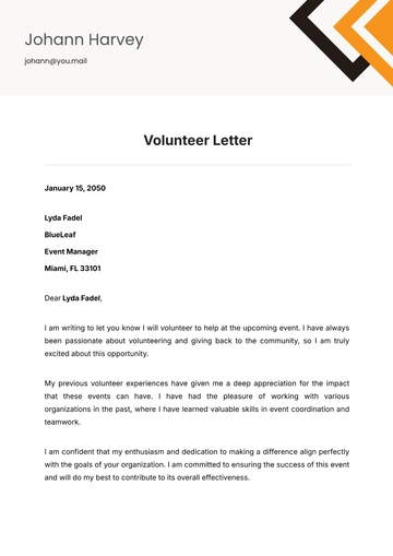 Free Volunteer Letter Template to Edit Online