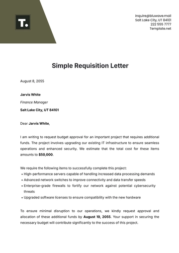 Free Simple Requisition Letter Template to Edit Online