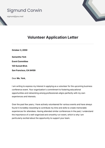 Free Printable Volunteer Application Letter Template to Edit Online