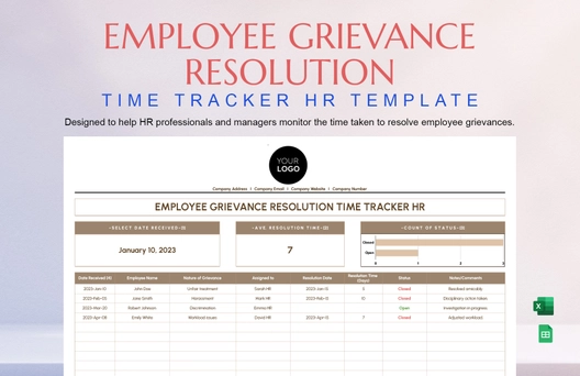 Employee Grievance Resolution Time Tracker HR Template