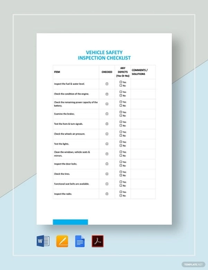 Vehicle Safety Inspection Checklist Template