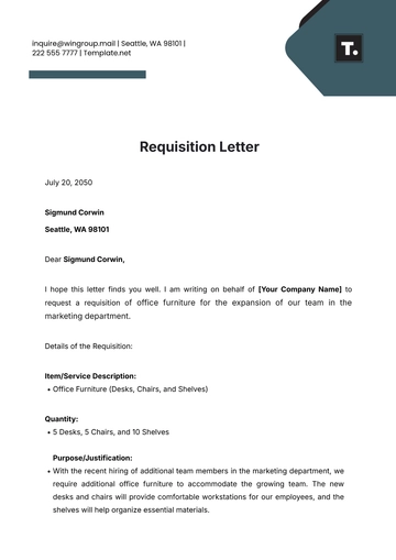 Free Requisition Letter Template to Edit Online