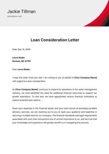 Free Loan Consideration Letter Template to Edit Online