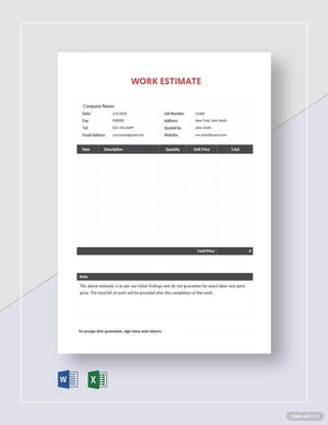 Simple Blank Estimate Template
