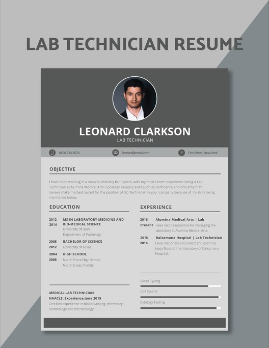 Lab Technician Resume