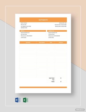 Sample Blank Estimate Template