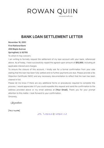 Free Bank Loan Settlement Letter Template to Edit Online