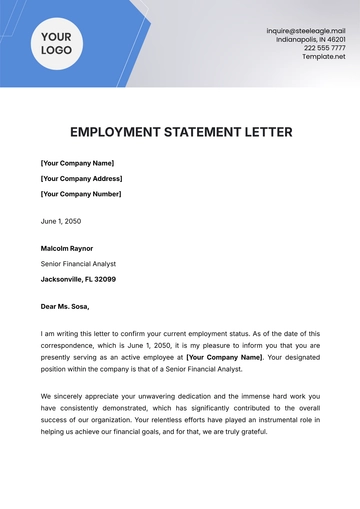 Free Employment Statement Letter Template to Edit Online