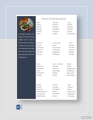 Master Food Inventory Template Master Food Inventory Template