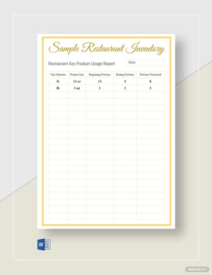 Sample Restaurant Inventory Template