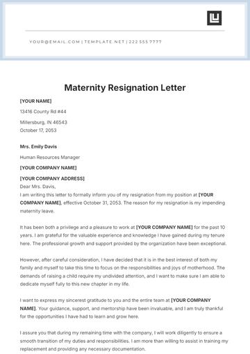 Free Maternity Resignation Letter Template to Edit Online
