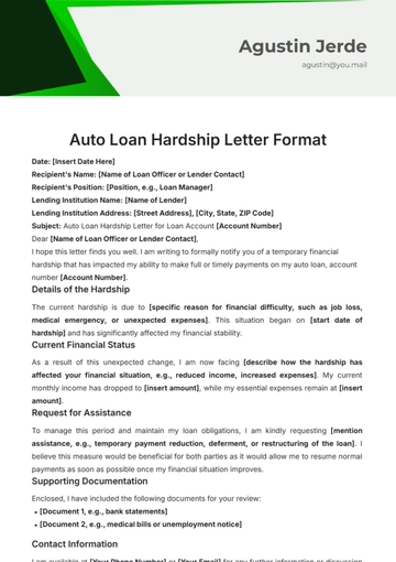 Free Auto Loan Hardship Letter Format Template to Edit Online