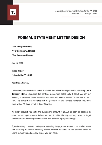 Free Formal Statement Letter Design Template to Edit Online