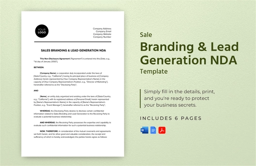 Sales Branding & Lead Generation NDA Template Sales Branding & Lead Generation NDA Template