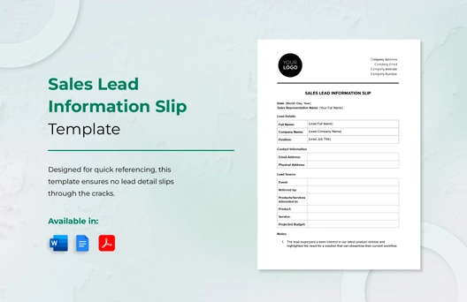 Sales Lead Information Slip Template