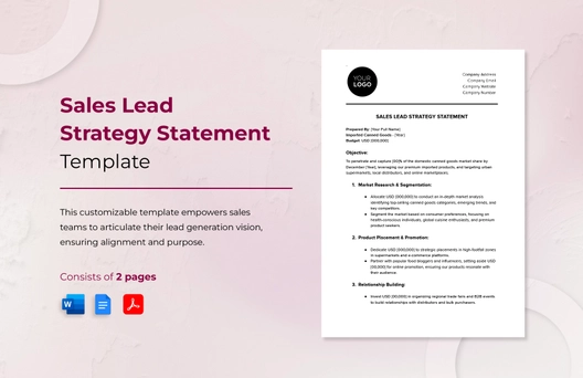 Sales Lead Strategy Statement Template Sales Lead Strategy Statement Template