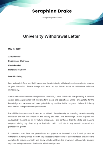 Free University Withdrawal Letter Template to Edit Online