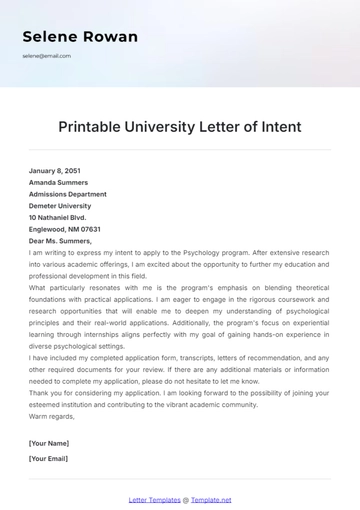 Free Printable University Letter of Intent Template to Edit Online