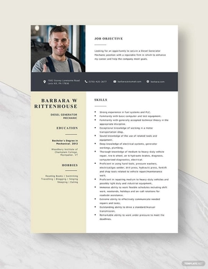 Diesel Generator Mechanic Resume