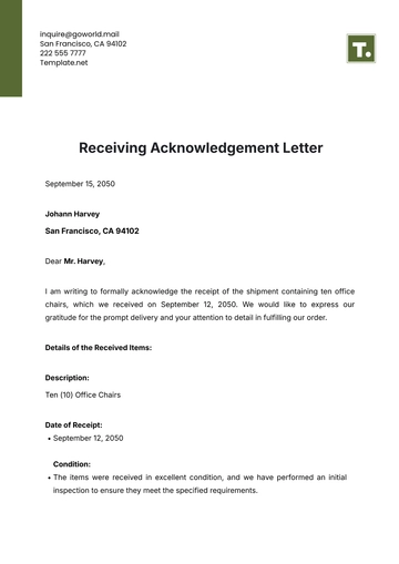 Free Receiving Acknowledgement Letter Template to Edit Online