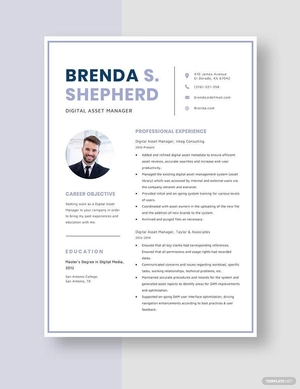 Digital Asset Manager Resume
