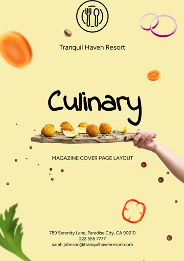 Free Culinary Magazine Cover Page Layout Template to Edit Online
