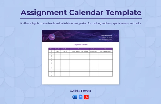 Assignment Calendar Template