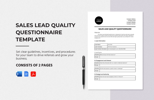 Sales Lead Quality Questionnaire Template