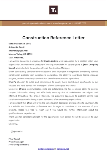 Free Construction Reference Letter Template to Edit Online
