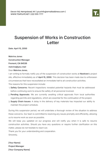 Free Suspension of Works in Construction Letter Template to Edit Online