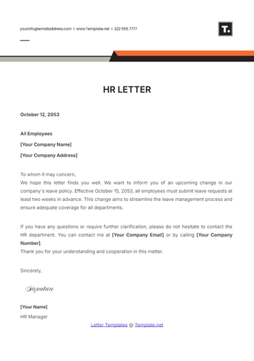 Free HR Letter Template to Edit Online