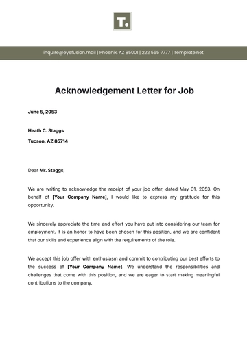 Free Acknowledgement Letter for Job Template to Edit Online