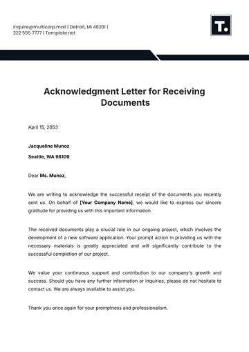 Free Acknowledgement Letter for Receiving Documents Template to Edit Online