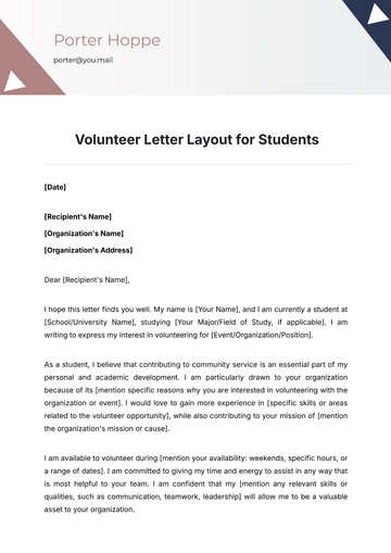 Free Volunteer Letter for Students Template to Edit Online