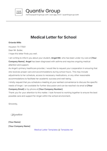 Free Medical Letter for School Template to Edit Online