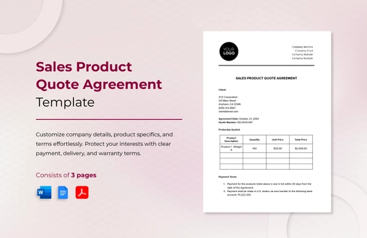 Sales Product Quote Agreement Template Sales Product Quote Agreement Template
