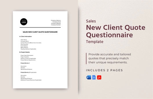 Sales New Client Quote Questionnaire Template