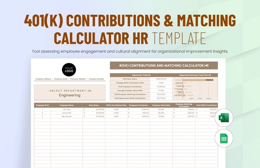 401(k) Contributions and Matching Calculator HR Template