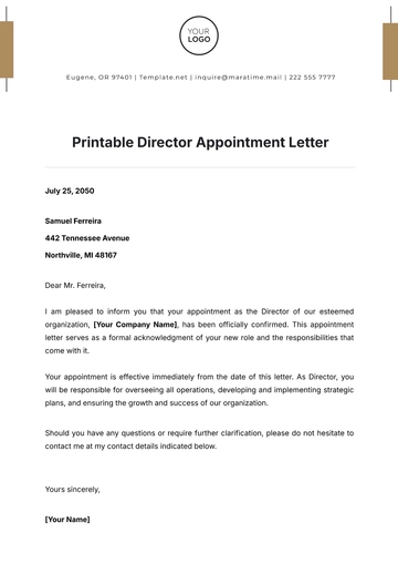 Free Printable Director Appointment Letter to Edit Online