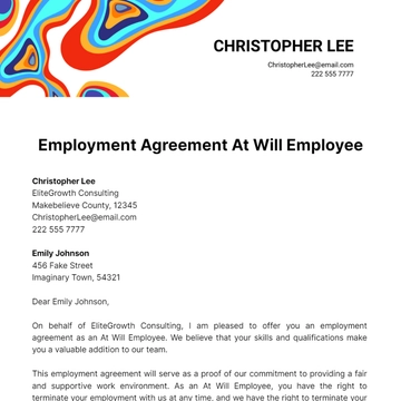 Free Employment Agreement At Will Employee Template to Edit Online